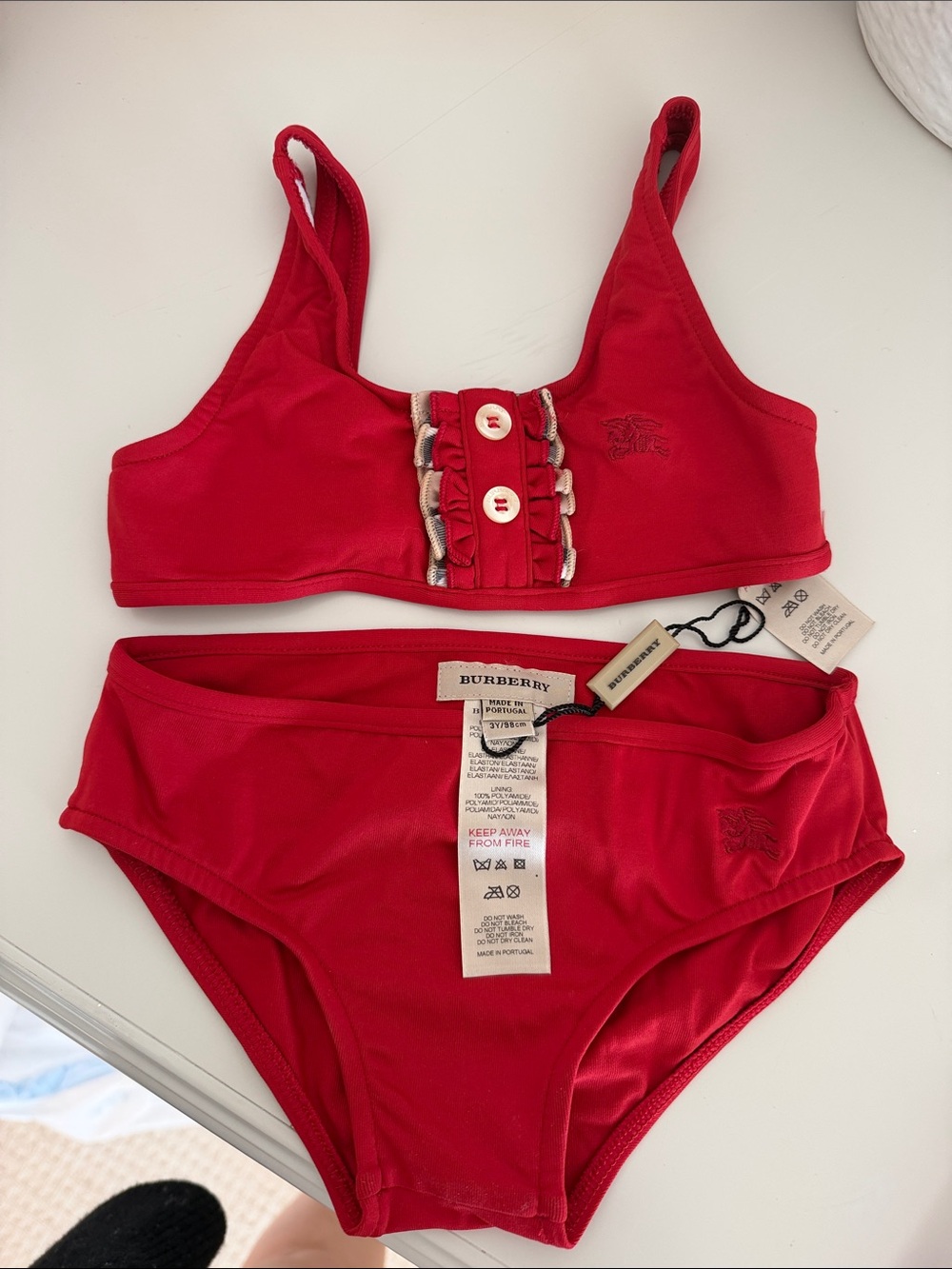 Burberry Red Ruffle-Front Bikini Set
